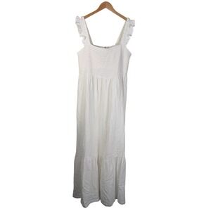 SOMA WKND Gauze‎ Tiered Maxi Bra Dress Size XL White Lined Cotton w/ Pockets